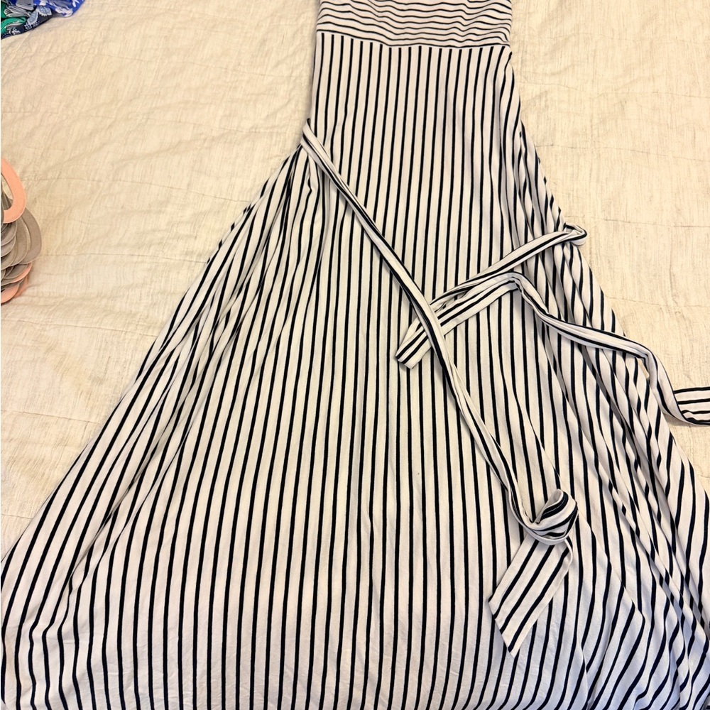 LOFT Navy and White Striped Dress